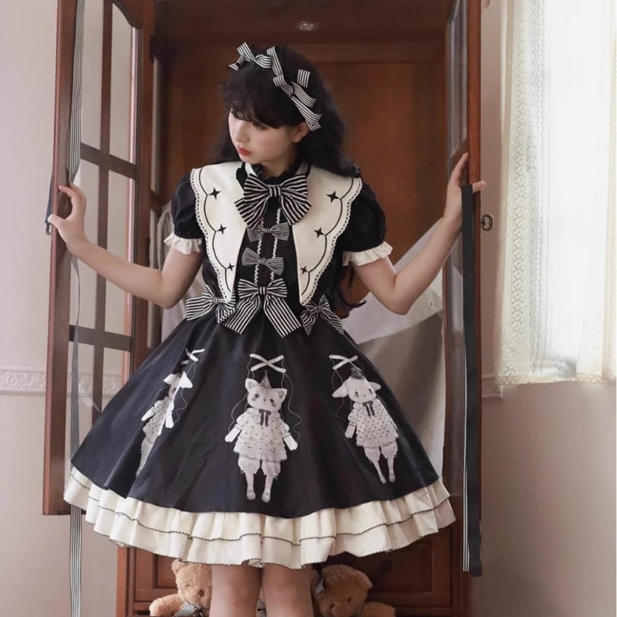 SEASONZ ワンピース フリル リボン 子猫 子羊 半袖 ブラウス ゴスロリ