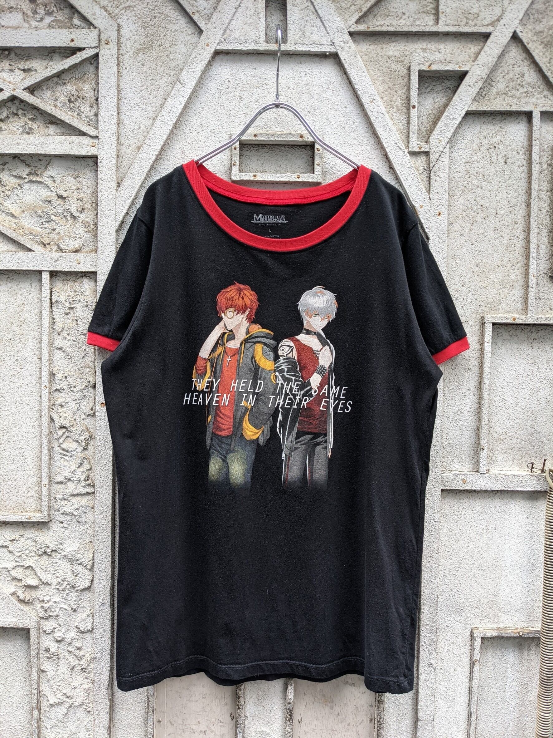 "MYSTIC MESSENGER" print ringer tee / made in USA