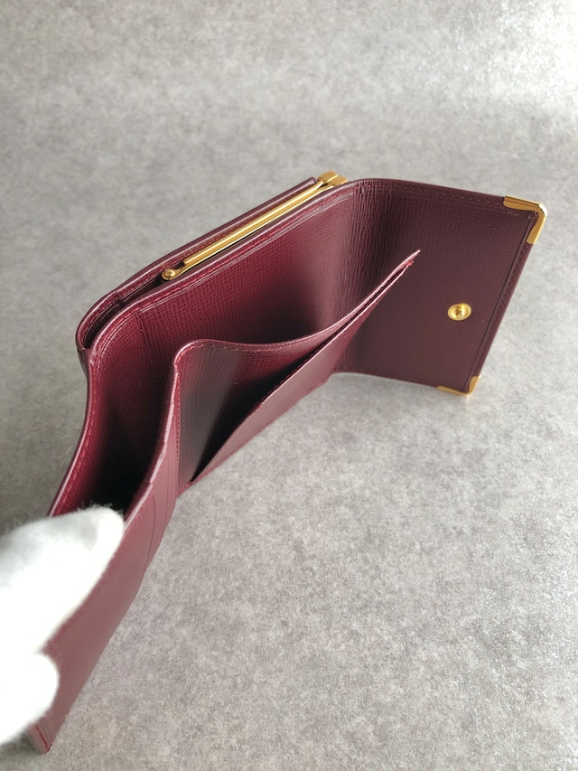 Cartier カルティエ マストライン 財布 ボルドー レザー 3つ折り がま口 vintage ヴィンテージ オールド aimae8
