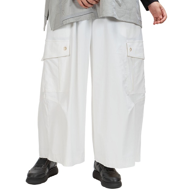 チェックストレッチ　両面裏起毛ワイドパンツ【256-6130】