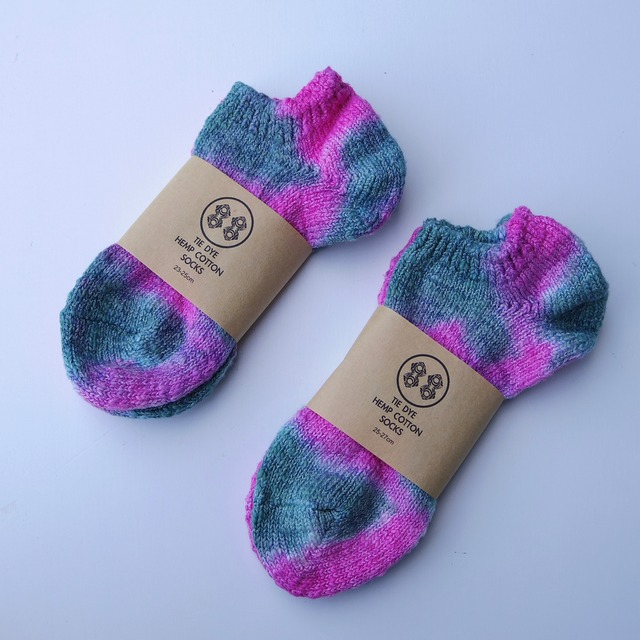 TIE DYE HEMP COTTON ANKLE SOCKS / タイダイ ヘンプコットン アンクルソックス 23-25cm/25-27cm 《Pink》