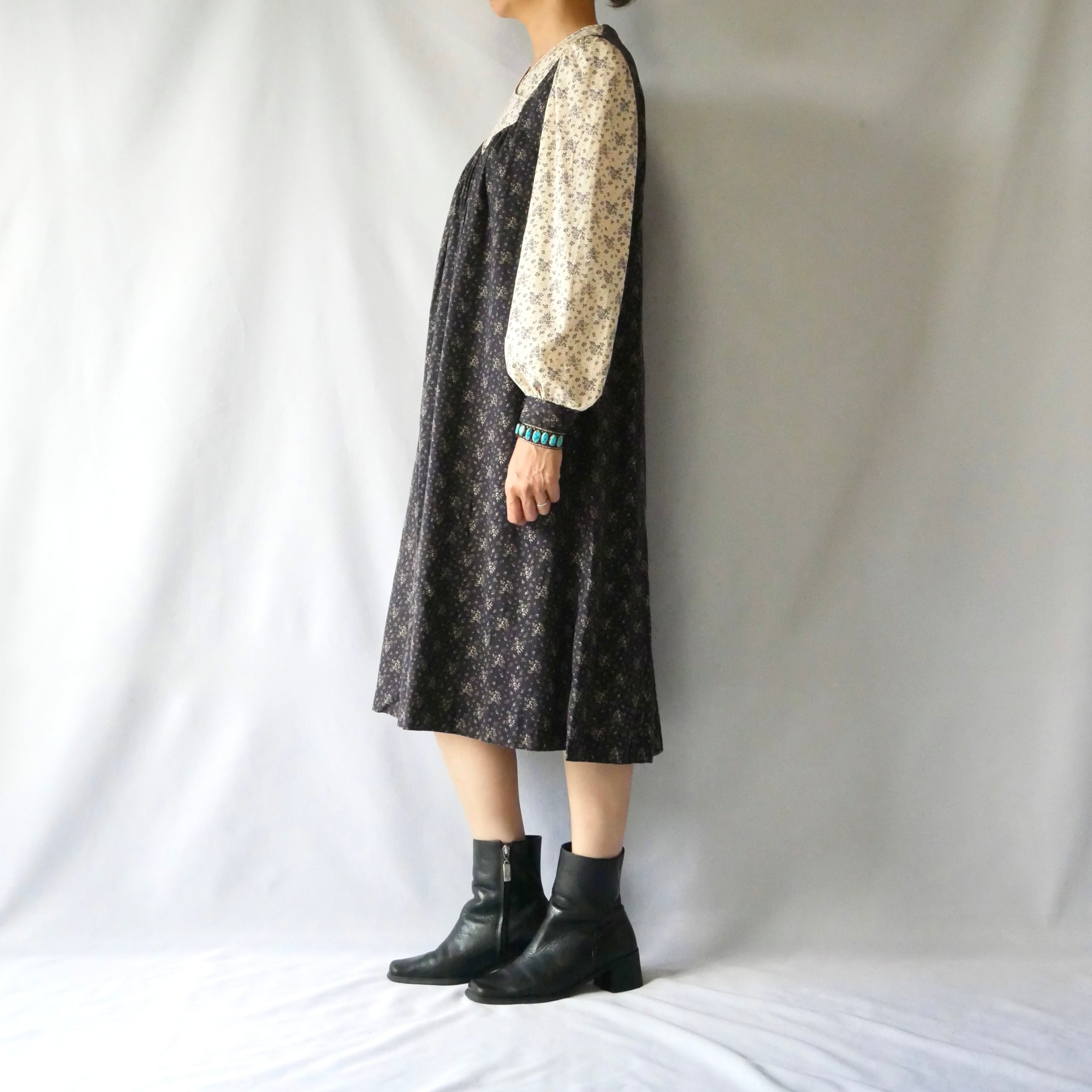 70s vintage carol george floral cotton onepiece 70年代