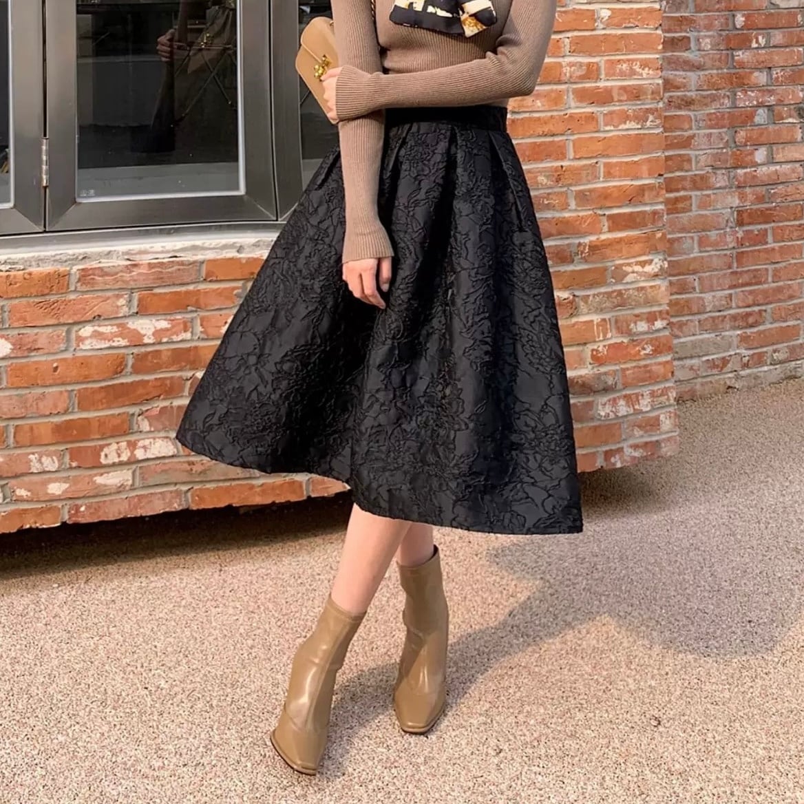 ブラックジャカードフレアスカート W00409