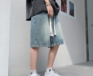 【韓国ファッション】メンズ デニムパンツ  カジュアル ハーフパンツ ストリート