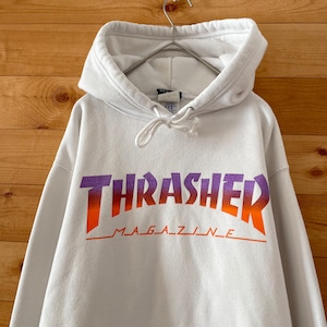 【THRASHER】プリント スウェット パーカー フーディー プルオーバー L ロゴ スケボー スケートボード スラッシャー US古着