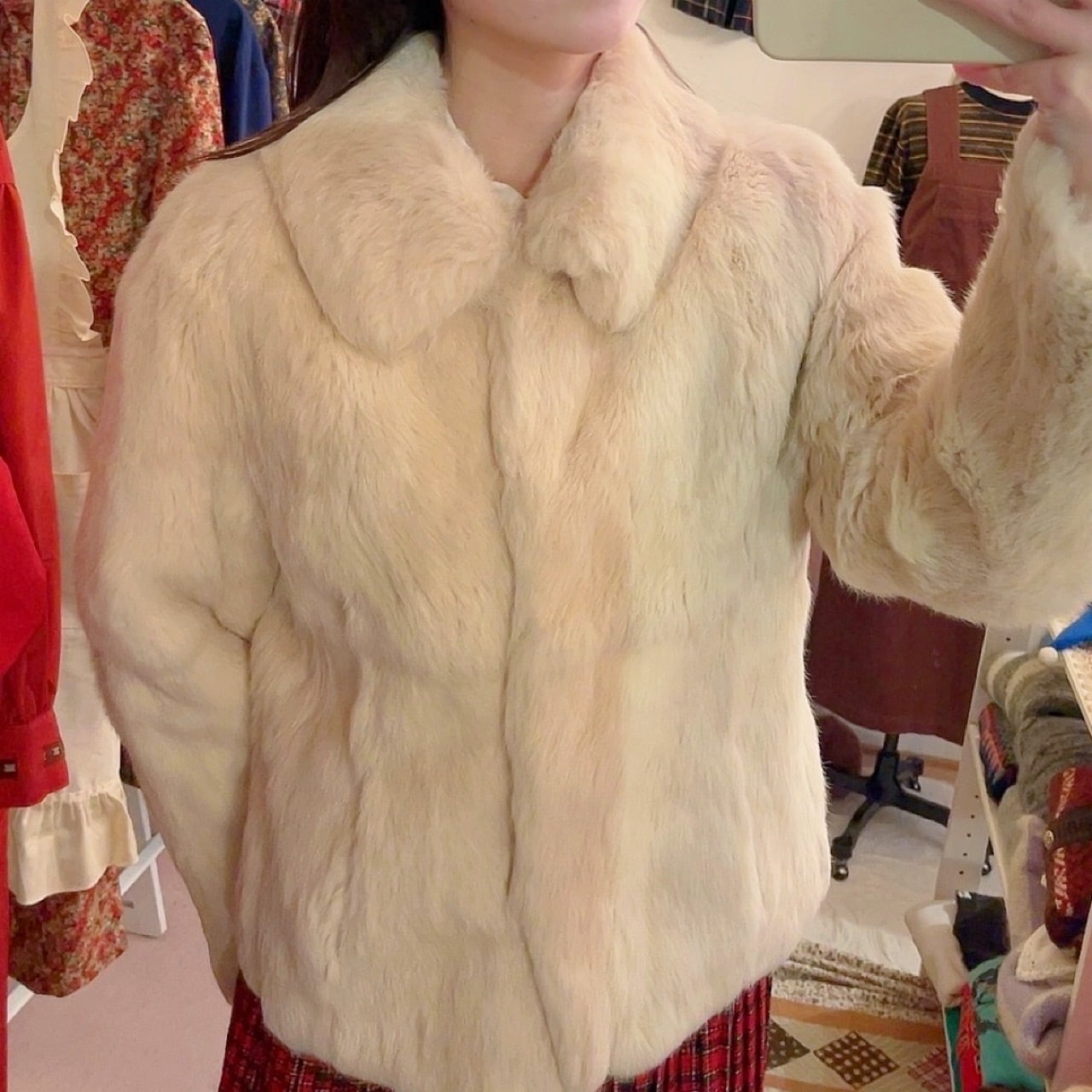 cream rabbit fur coat