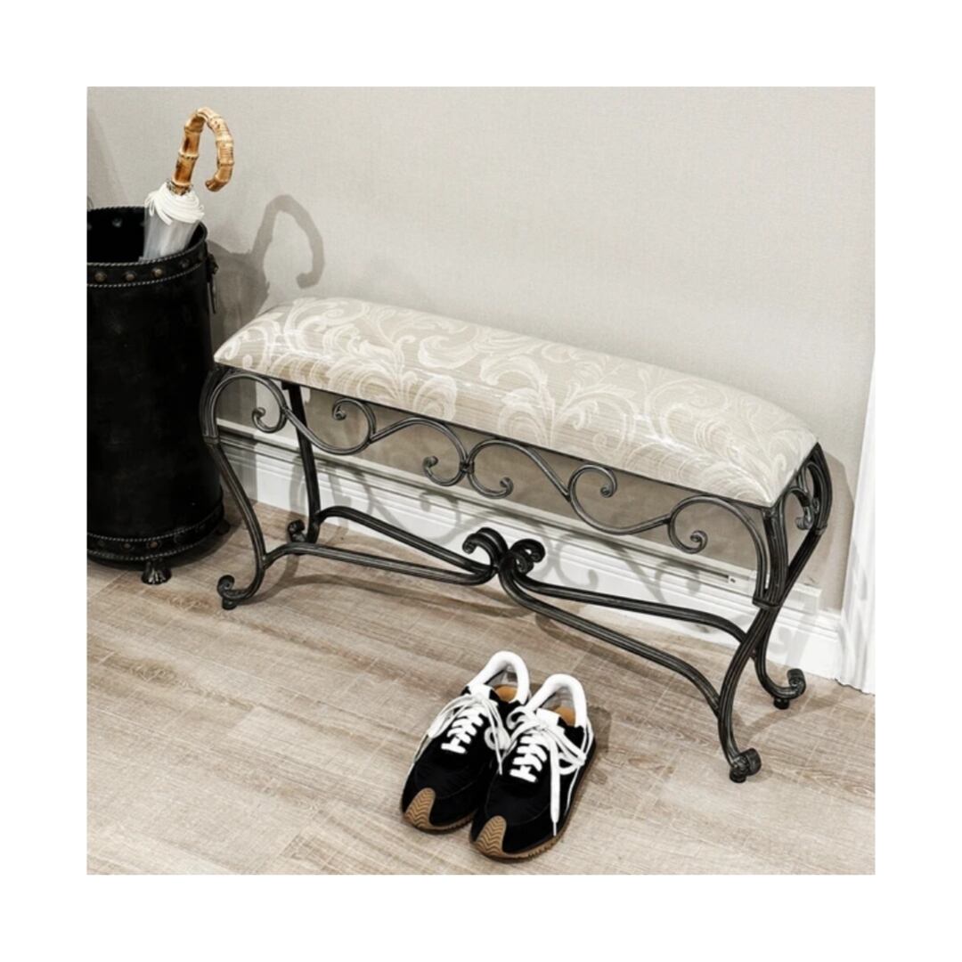 【送料無料】ロングスツール ベージュ 横幅86cm ヨーロピアン アンティーク調 アイアン