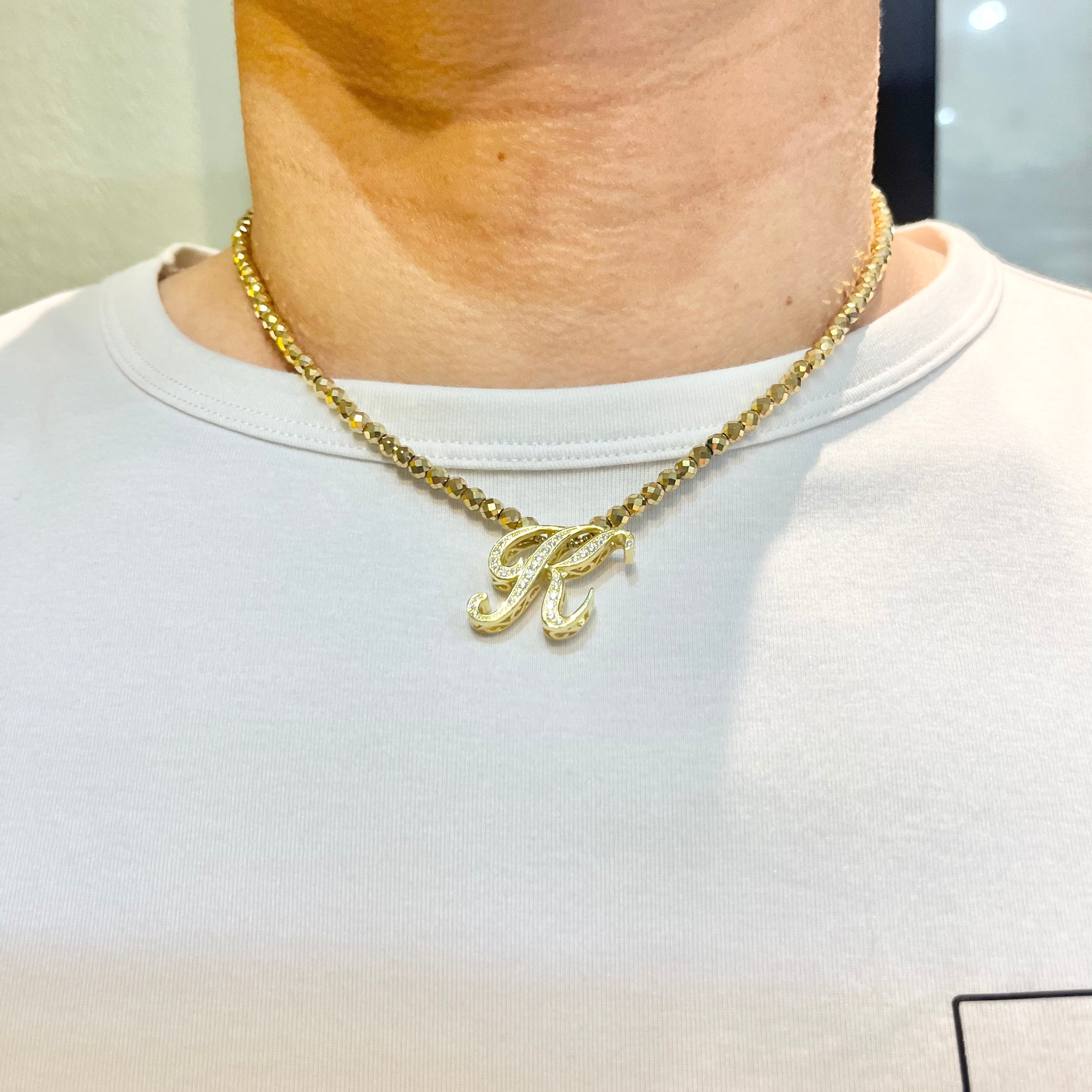 ヘマタイト「K」ネックレス【ゴールド】 | StoneJewelry