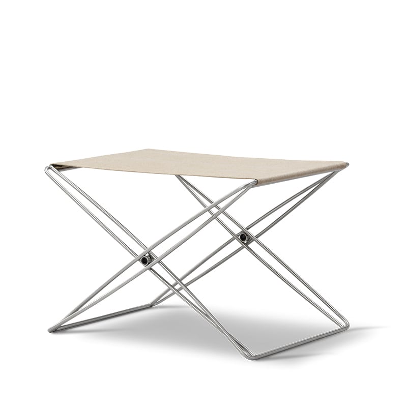 JG Folding Stool Brushed stainless steel Natural canvas