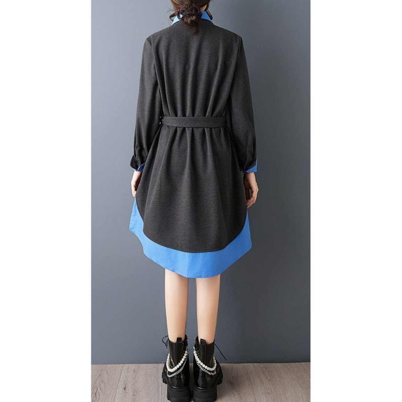 レイヤード風 配色 シャツワンピース  00130