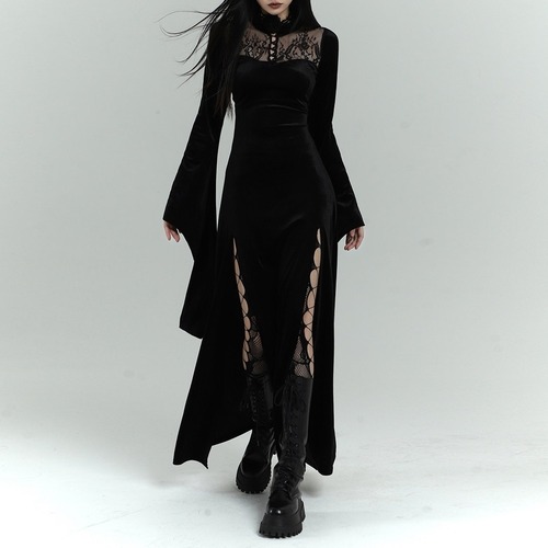 velours slit long onepiece / l0280