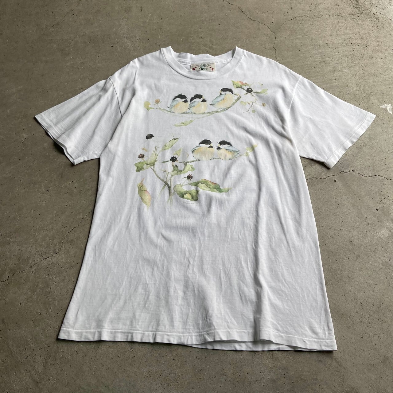 激レア 90s USA製 ヴィンテージ アートT OLDT サンフラワー 古着T 90年代 USA製 ORVIS オービス フラワー アート 鳥 アニマル プリントT
