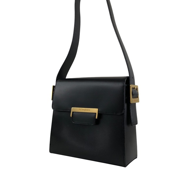 Yves Saint Laurent イヴ・サンローラン ショルダーバッグ ブラック ロゴ レザー セミショルダーバッグ vintage ヴィンテージ オールド avbr5u