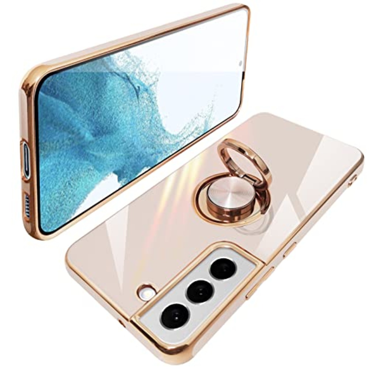 Galaxy S22 ケース リング SC-51C SCG13 ギャラクシーs22 カバー リング付き 耐衝撃 TPU 携帯カバー シリコン スタンド機能付き 360回転車載ホルダー(肉ピンク)