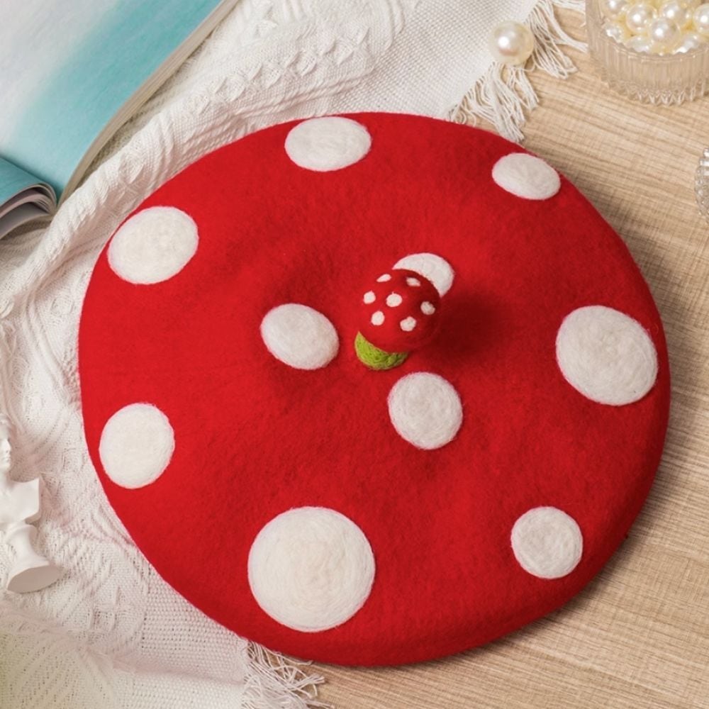 魅惑の赤いキノコのウールフェルトベレー帽 【大人用&キッズ】 E00271