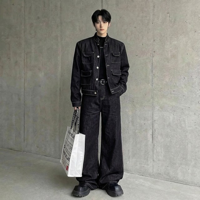 ホワイトステッチ ワークスタイルデニムセットアップ D12193