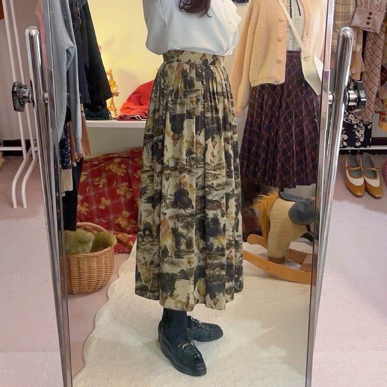 watercolour paint gather flare skirt