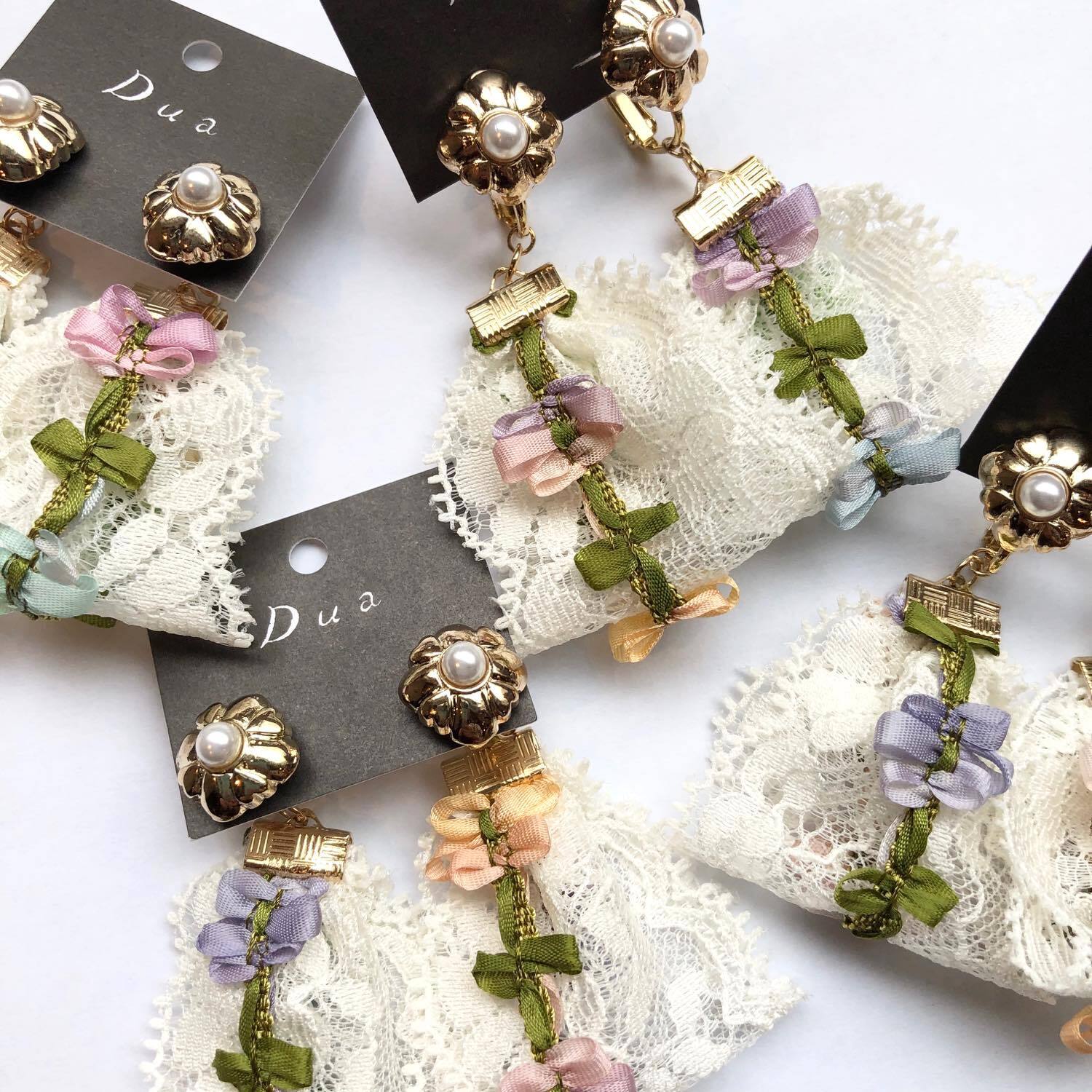 G×パールトップとレースお花タッセルの〈ピアス/イヤリング〉 | Dua