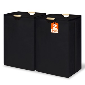 【特価処分】Caroeas 洗濯カゴ 72L×2枚セット ブラック ランドリーバスケット 折り畳み式 ランドリーかご 洗濯物入れ 洗濯バスケット ランドリーバッグ ランドリーハンパー 家族や寮での衣類収納 大容量 ランドリー収納 旅行 撥水加工