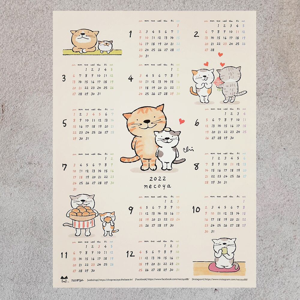 22にゃんきーとすa3カレンダー Necoya