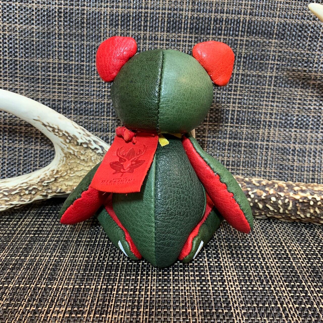 ジビエレザー鹿革ベルベア★端革を使ってアップサイクル「ベルズベア」写真の1点販売です　クリスマスカラー