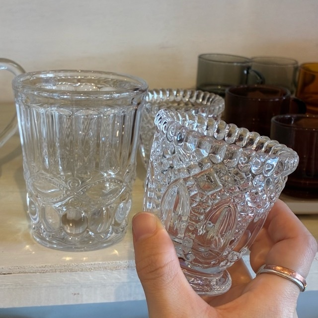 Embossed glass cup　エンボスグラスカップ　140cc　ガラスカップ　ジュレ　ゼリー　コップ　レトロ食器　フラワーベース