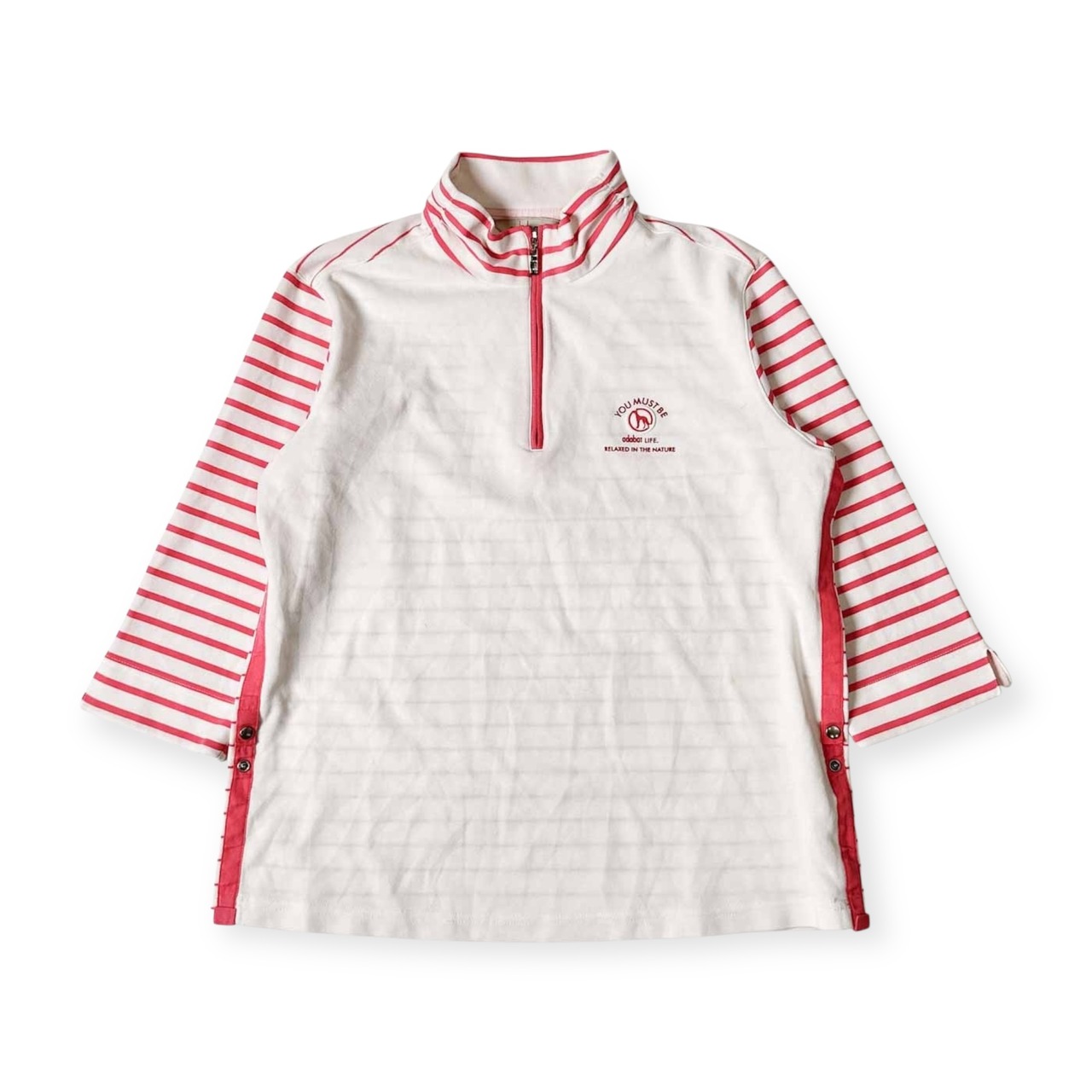 adabat アダバット ボーダー 七分袖 プルオーバーシャツ 40/ホワイト×ピンク レディース ゴルフ