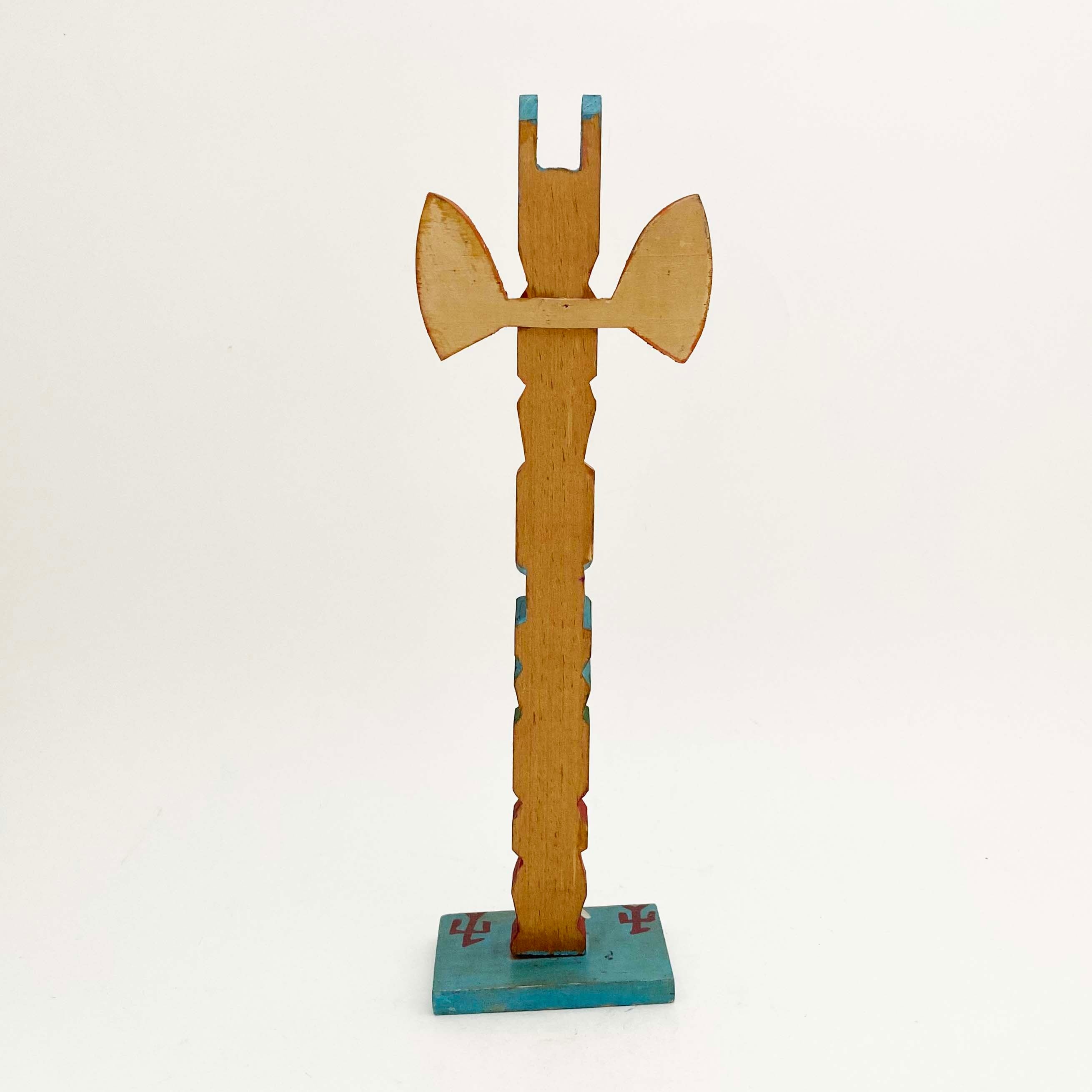 ヴィンテージ・トーテムポール（アラスカ先住民 / 木製ハンドペイント）23cm
