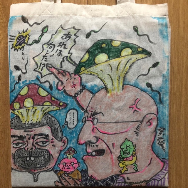 1点もの手描きのトートバッグ「あれは何ンだ！？／猫踊りだね」