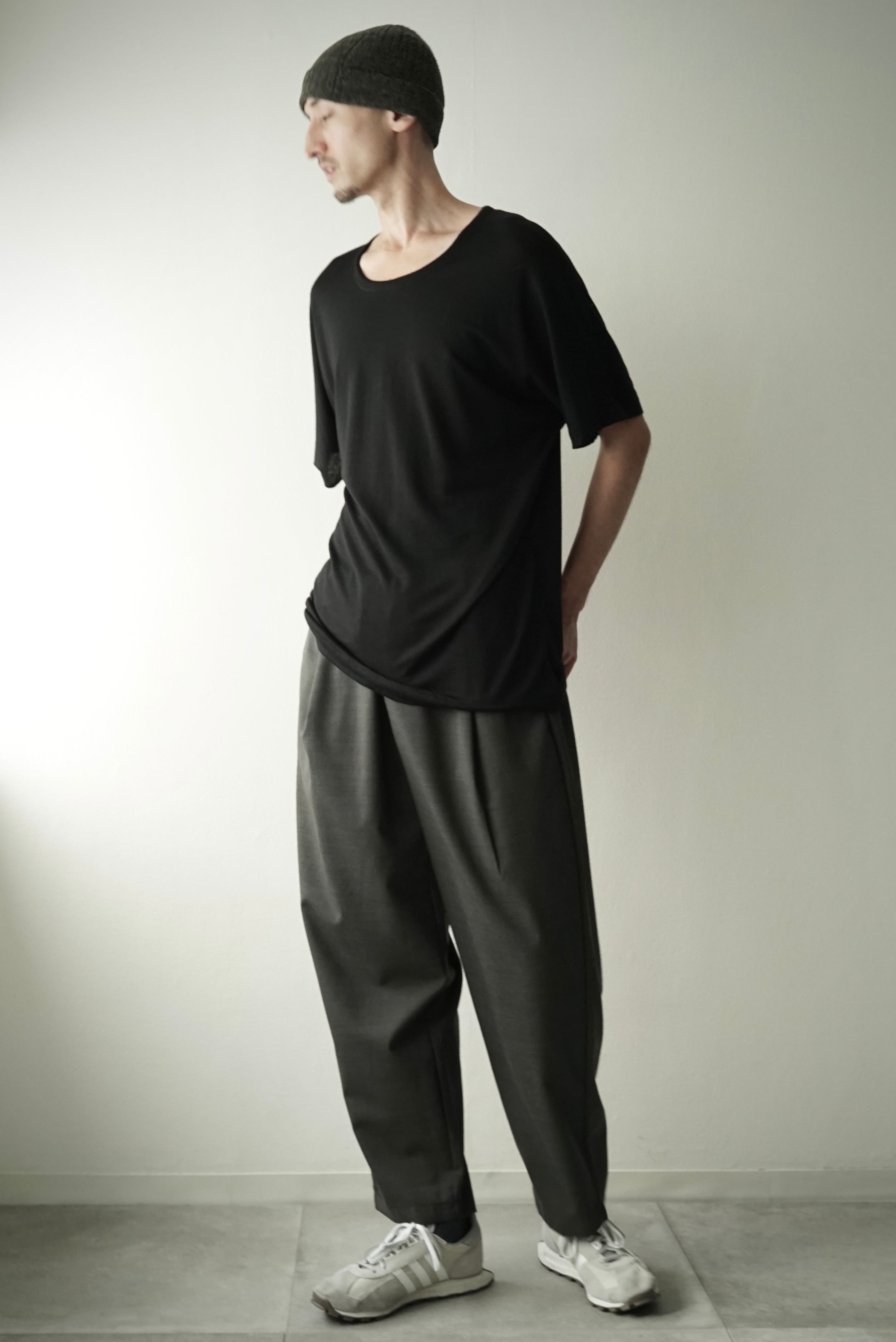 WOOL LINEN EASY TROUSERS[CHARCOAL] size3