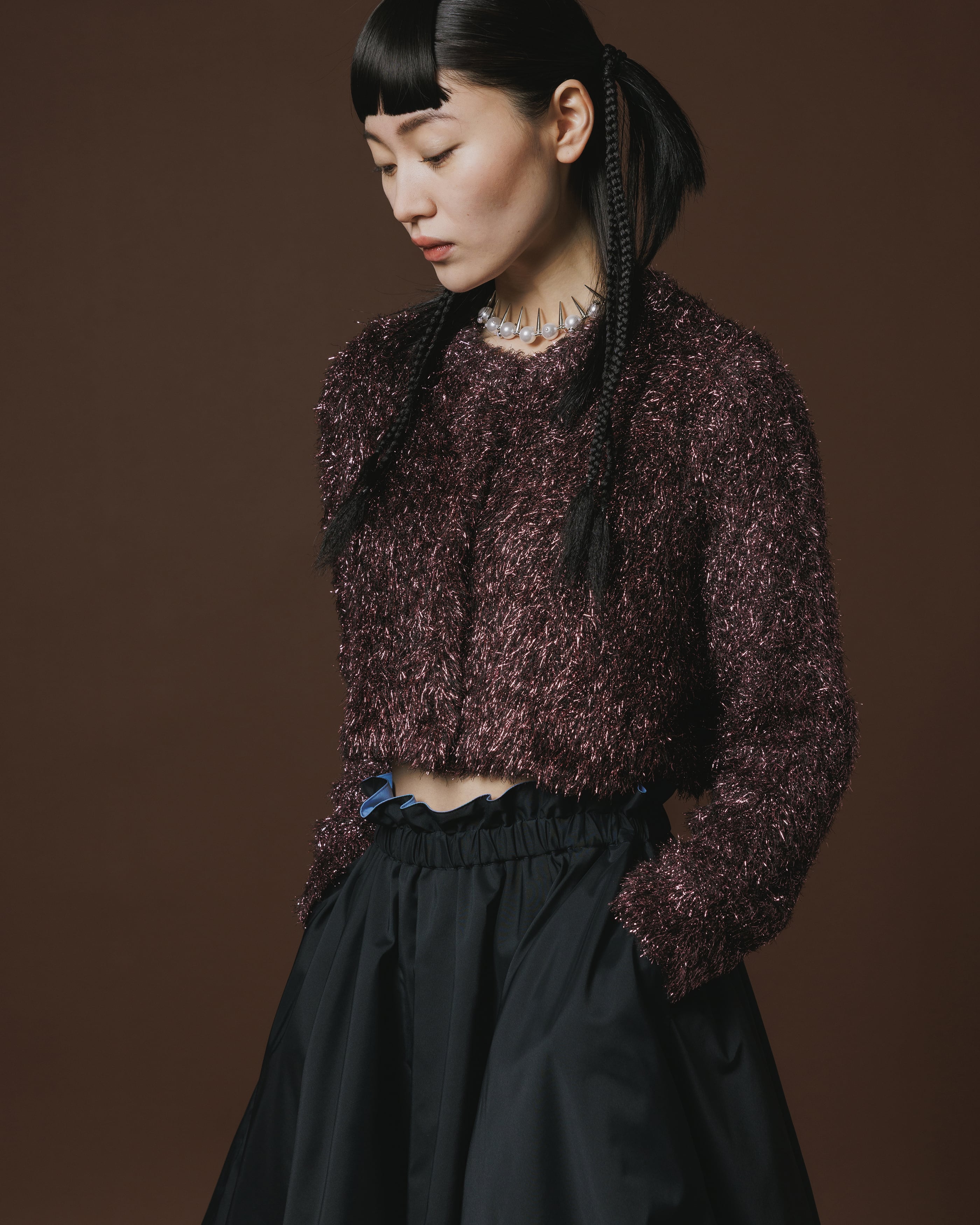【NON TOKYO ノントーキョー】 / GLITTER SHAGGY KNIT CARDIGAN グリッターシャギーニットカーディガン / BLACK PINK