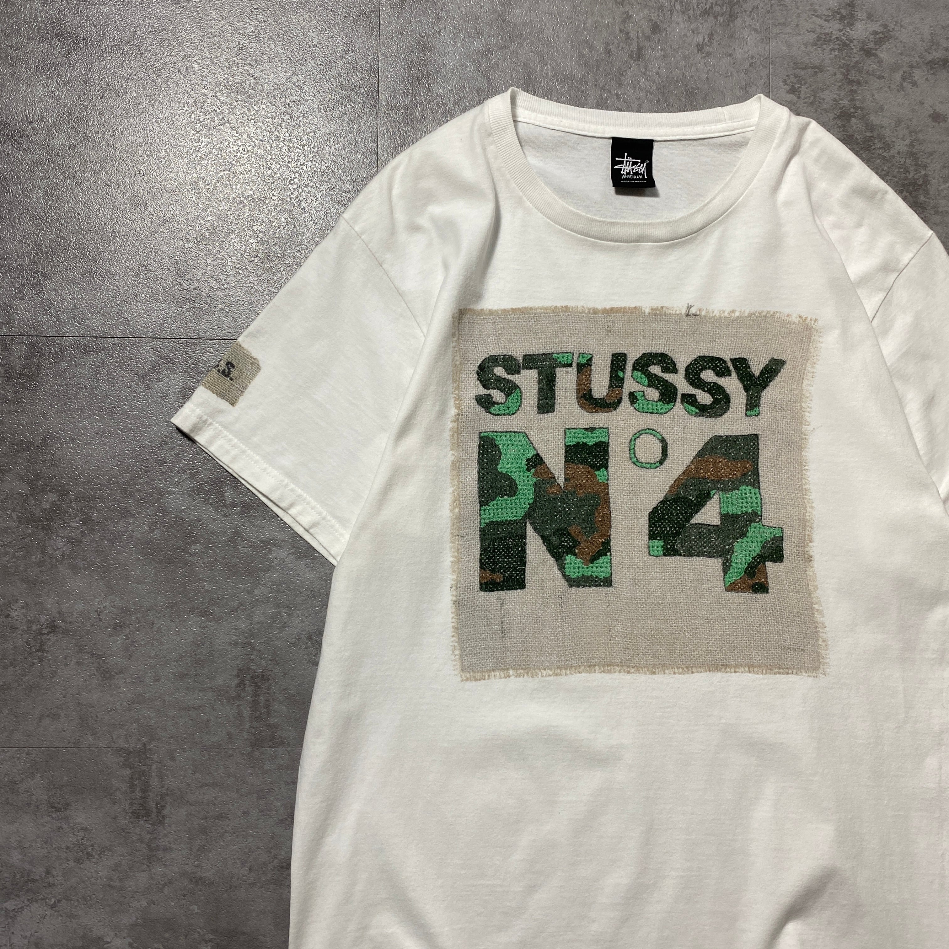 00s Stussy ホワイト 迷彩Tシャツ stussy N°4 ステューシー 迷彩 プリント ホワイト 白 Tシャツ