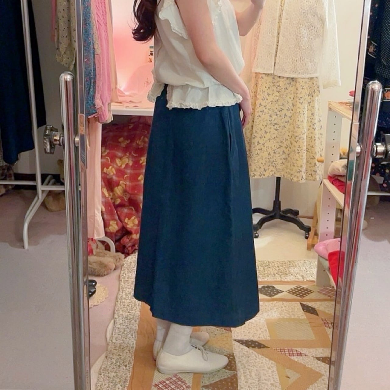 remake ✂︎ strawberry picking denim frill skirt