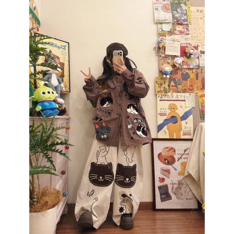 ✿猫の顔がいっぱいで可愛いすぎる！【BIBULUシリーズ】☆デニムパンツ