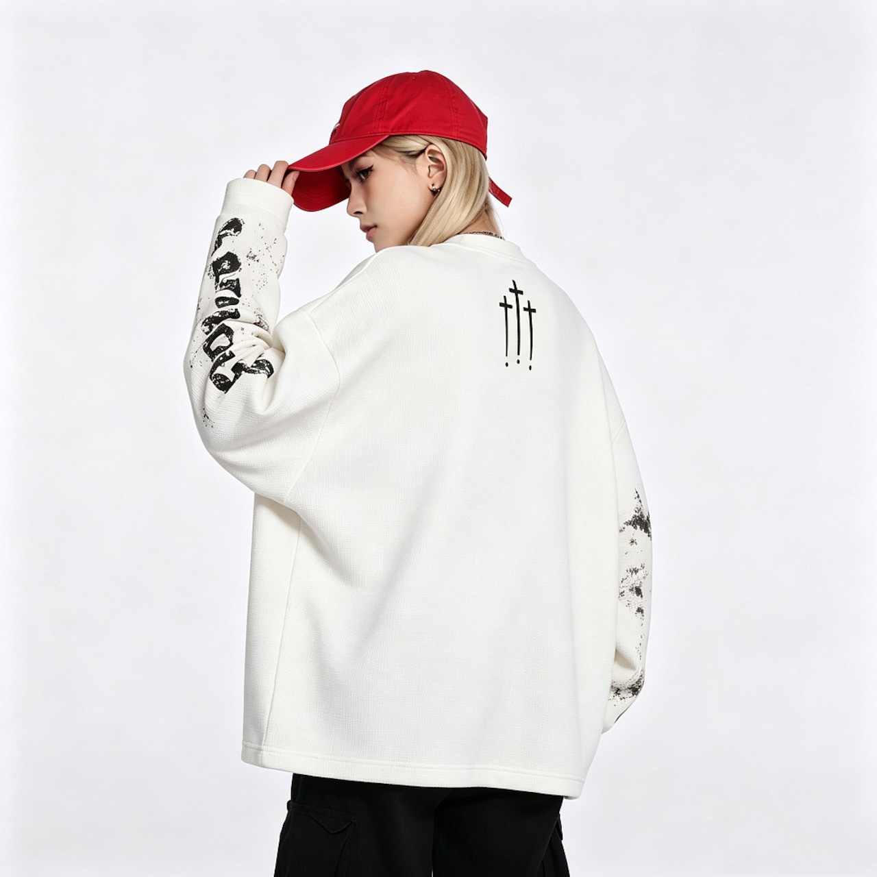 VINTAGE ストリート クロス女神 ワッフルロングTシャツ T2232