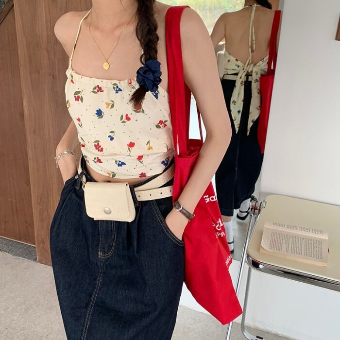 フローラルホルターサマーノースリーブショートスリムフィットジャケット 夏物 花柄 モンロー29114725939