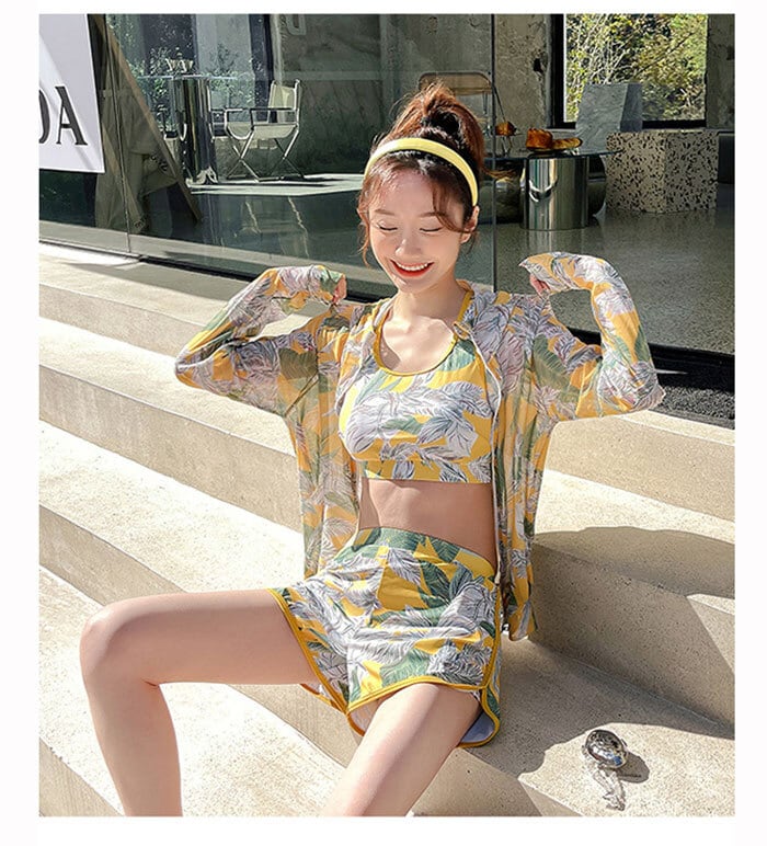 水着 タンキニ レディース 体型カバー M L 2L 3L  ノンワイヤー 半袖 ママ水着 オトナ女子 3点セット ラッシュガード セパレート カバーアップ ショートパンツ 二の腕カバー 露出控えめ 海 プール リゾート おしゃれ 可愛い グリーン 水着 タンキニ レディース 体型カバー M L 2L 3L ノンワイヤー 半袖