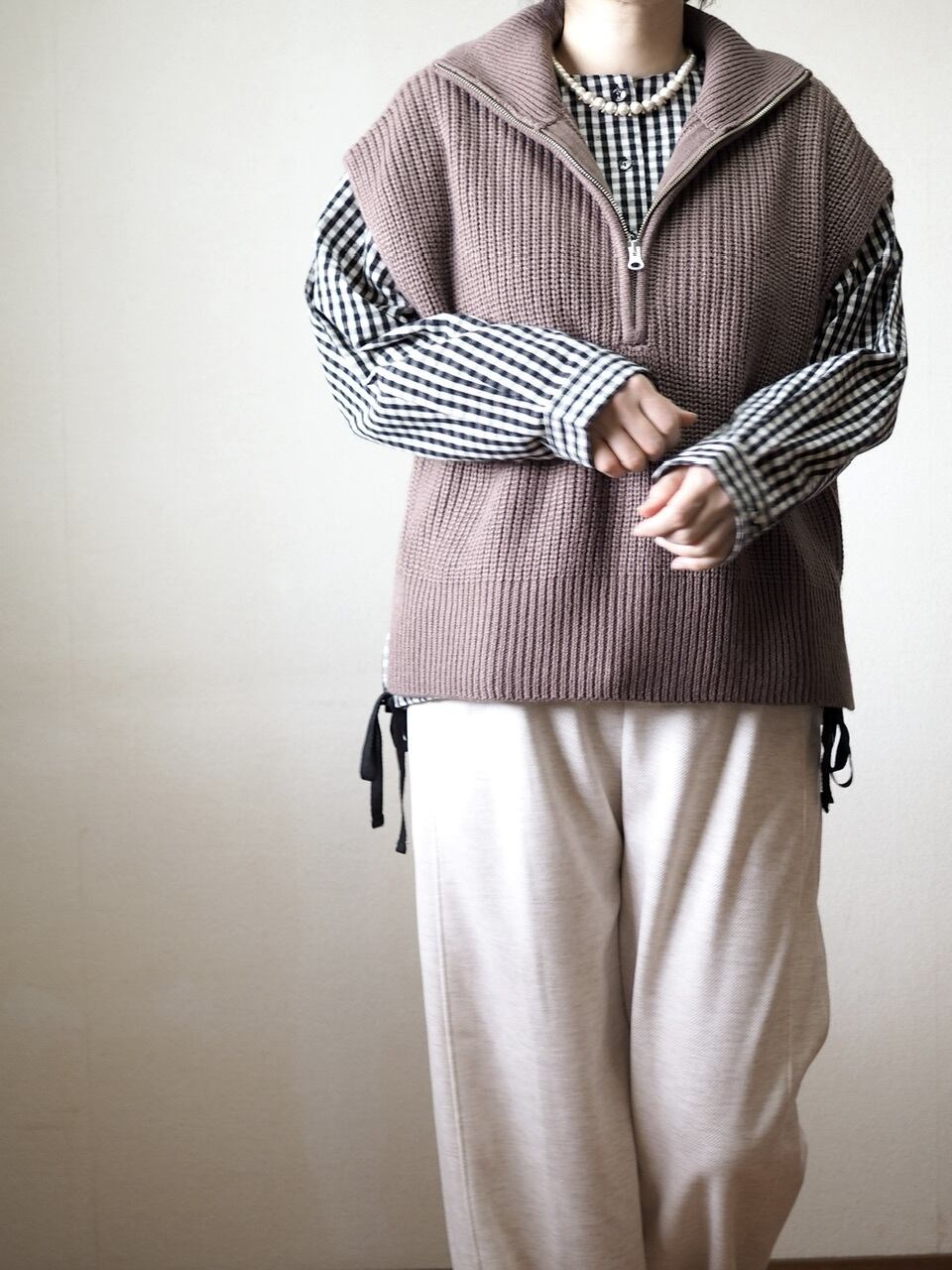 ZIPニットベスト <ブラウン>