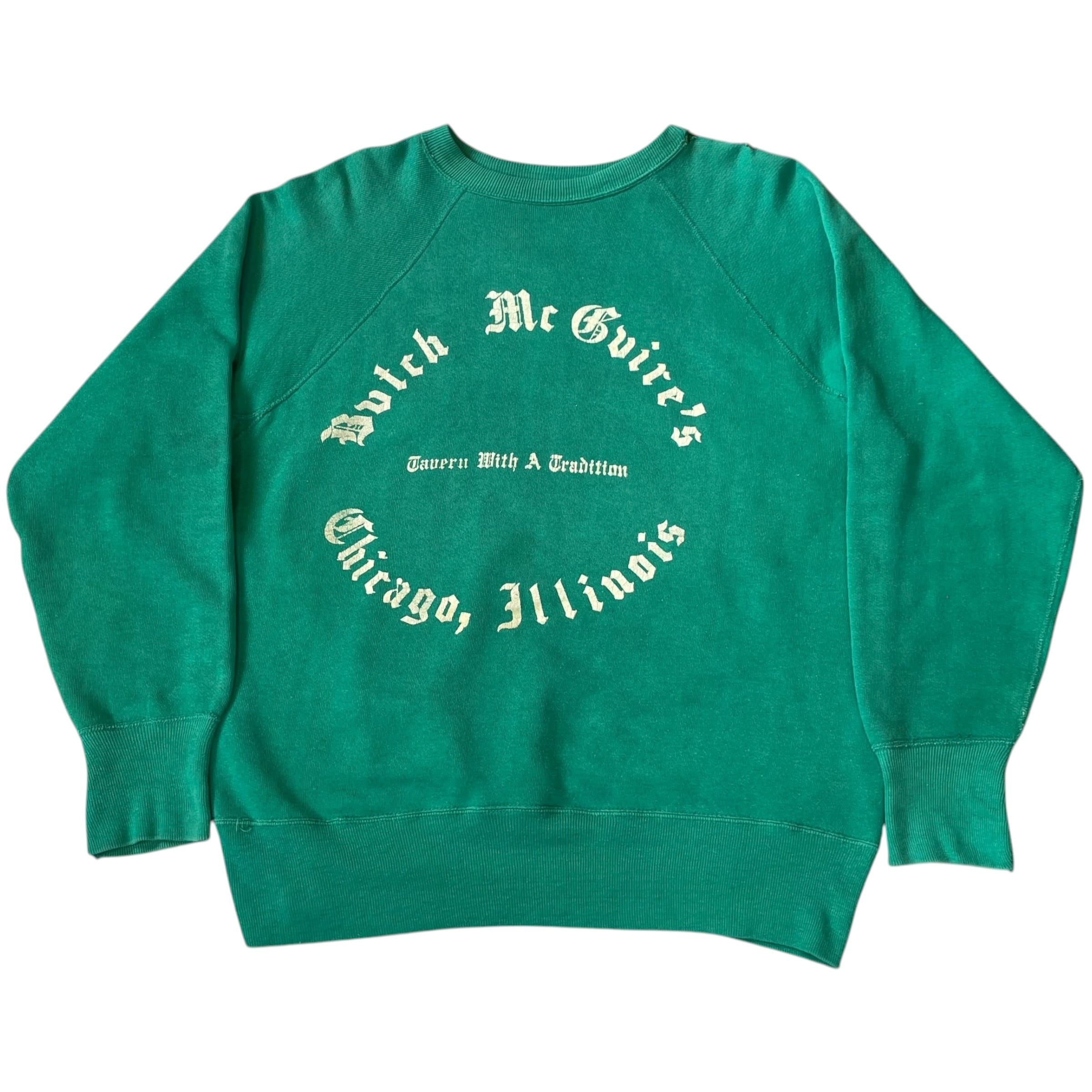 Big size!!! 60~70s Butch McGuire's "Flocky print" raglan sleeve sweat