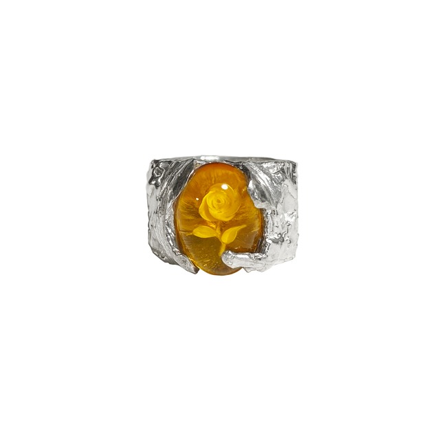 [R023] Silver 925 Nature stone ring (Amber)