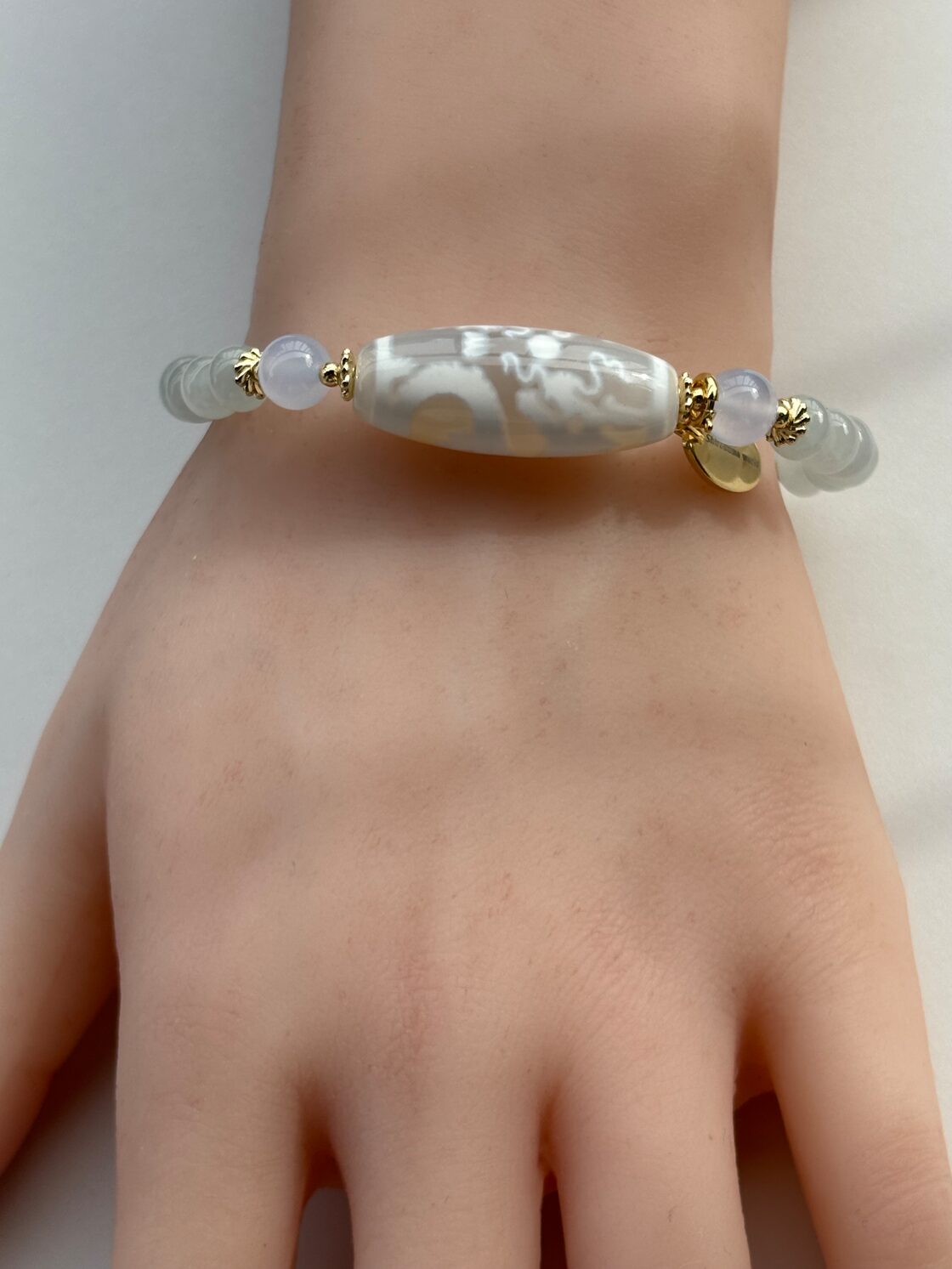 五本爪龍神 老玉髄天珠 宝珠双皇帝龍天珠 グアテマラ白翡翠 デザイン  