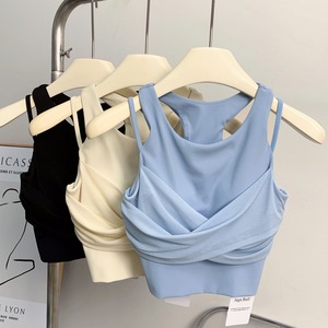 Round Neck Faux Two Piece Fixed Bra Pad 【4colors】2223