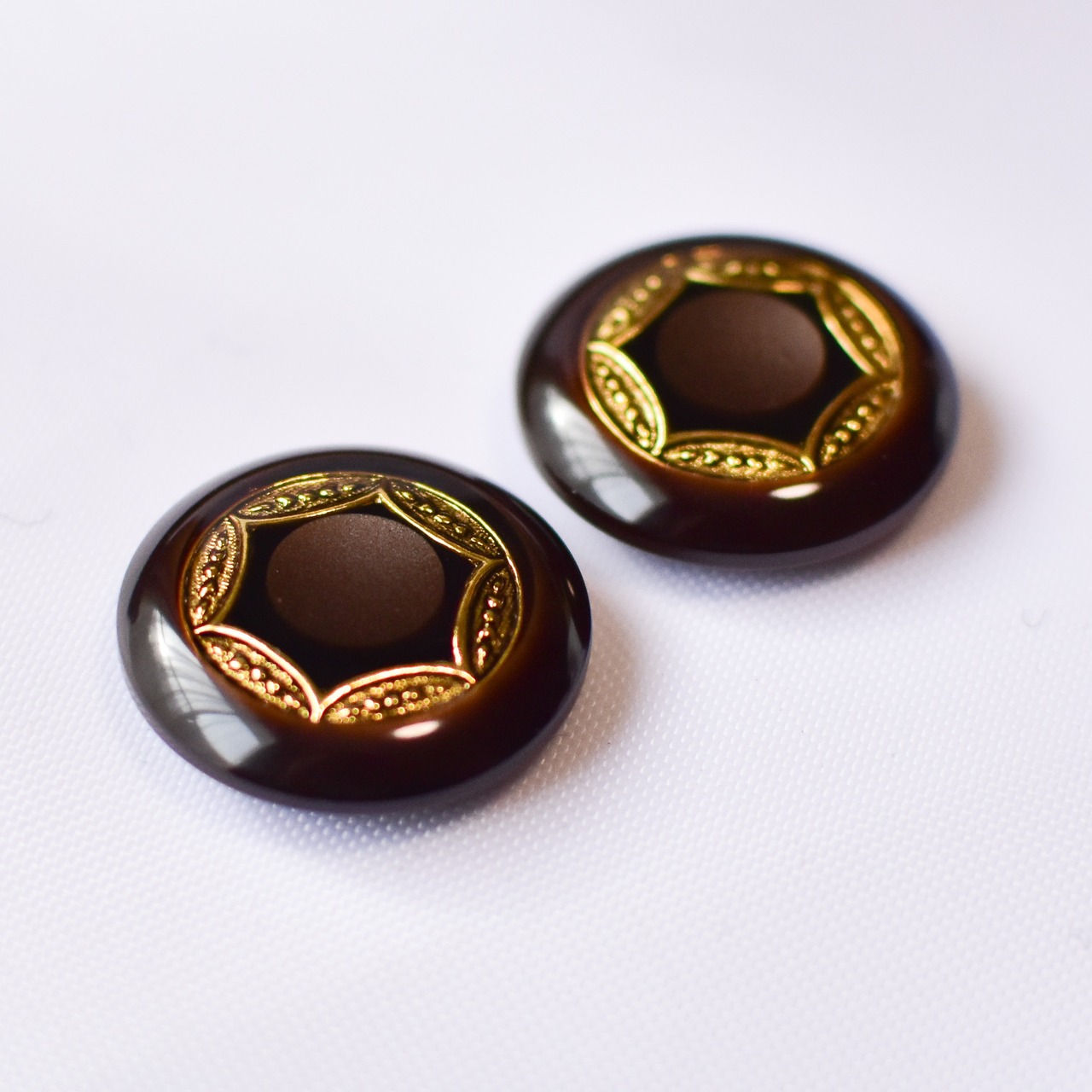 24ミリヴィンテージボタン 5つセット ブラウン | チェコガラスボタン  
