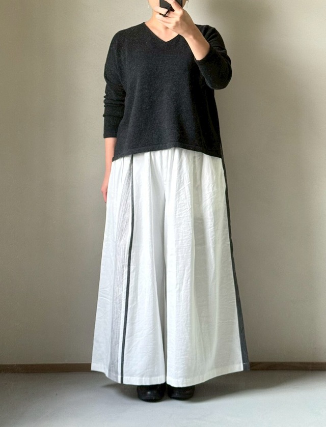 1) ワイドパンツ ロング ポケット コットン  WH/GY●  玉木新雌 tamaki niime