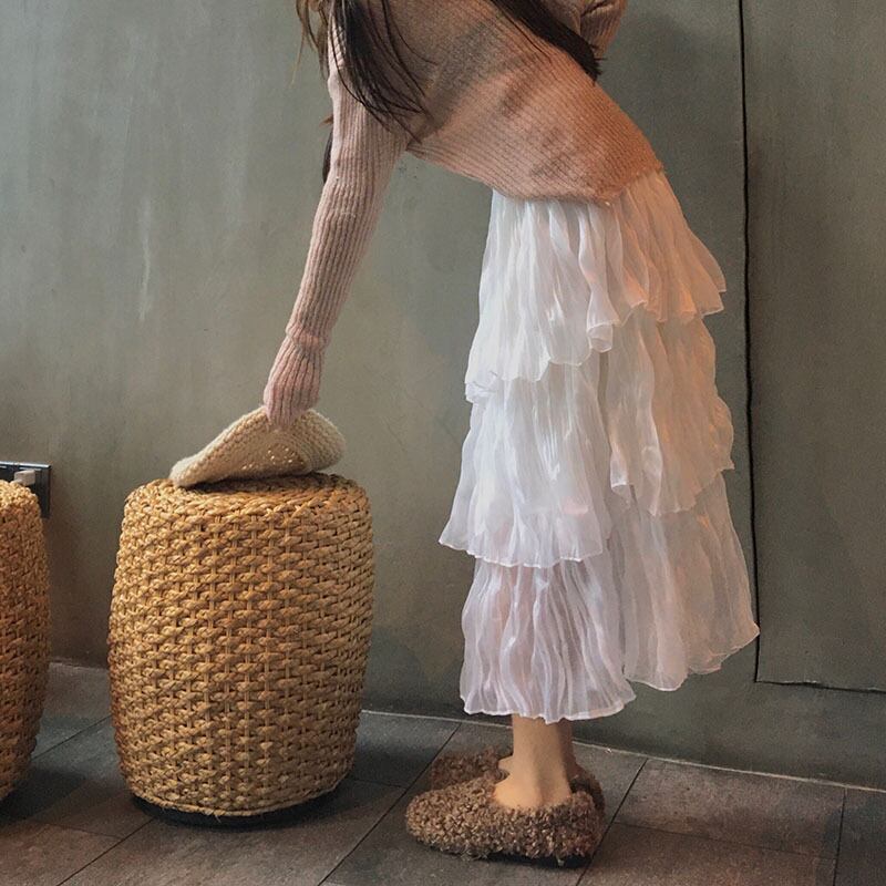 シフォンスカート スプリングプリーツハイウェストウェストAライン 春物 萌量不足99747663546