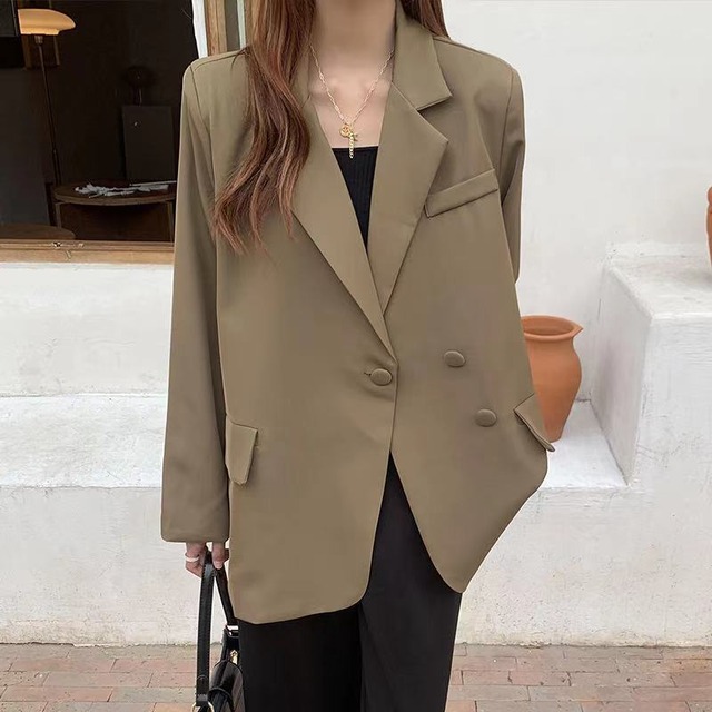 ソリッド カラールーズジャケット スプリングカジュアルダブルブレスト ロング 春物 ソリッドカラー クレセントシティ58099962048