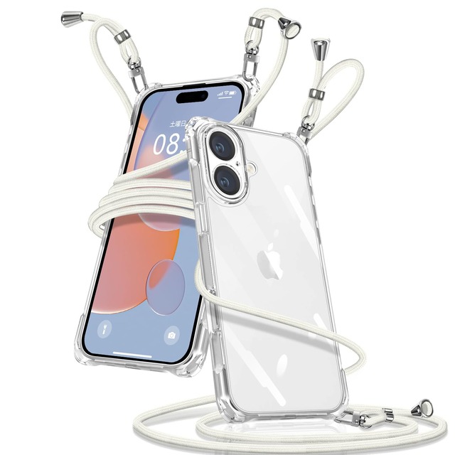iPhone 17 向けの ケース クリア ショルダー 耐衝撃 アイフォン17 カバー(ホワイト)