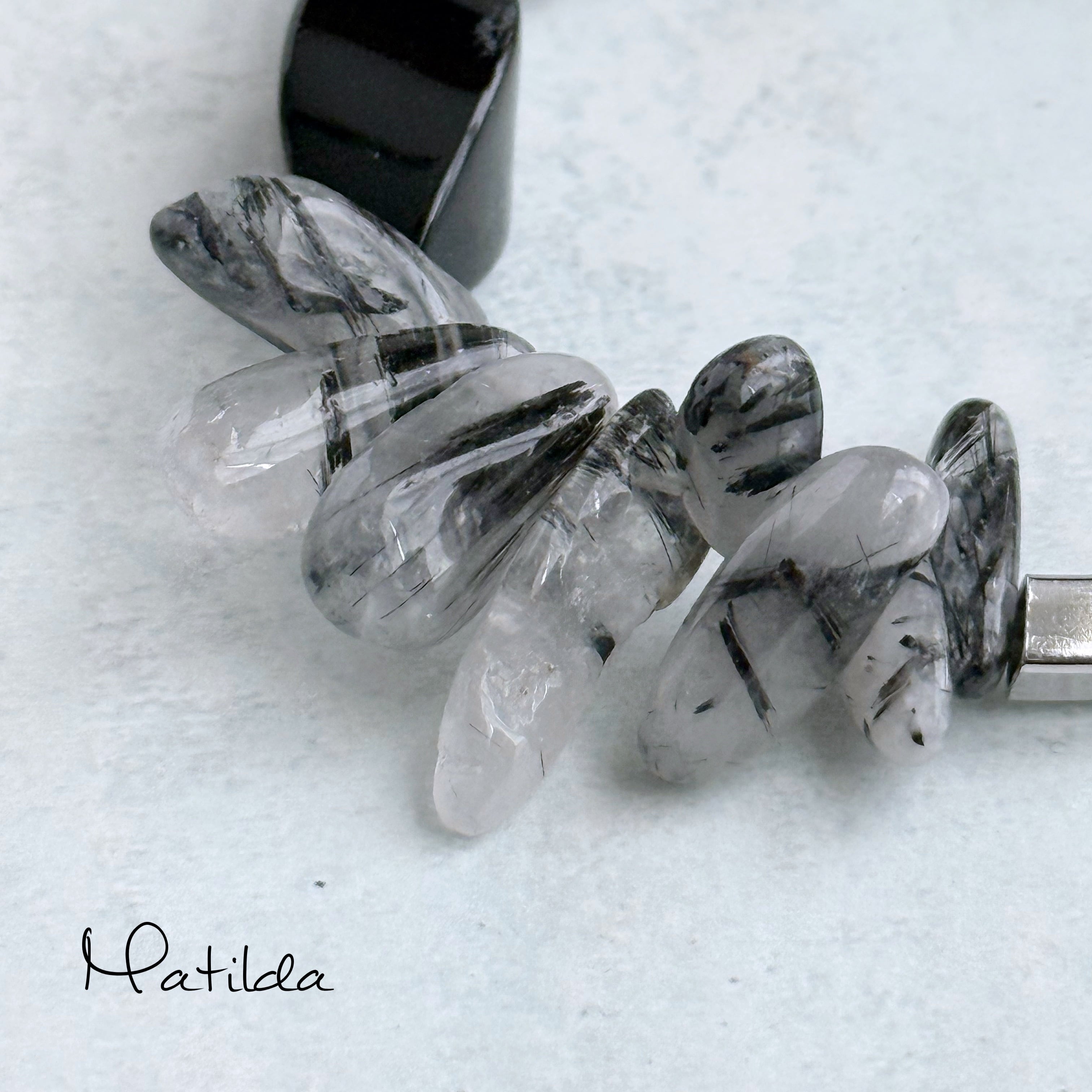 Tube & stone bracelet(オニキス×ラピスラズリ×ブラックルチルクォーツ)