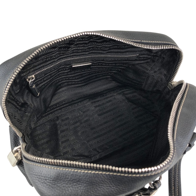 PRADA プラダ ハンドバッグ ブラック ロゴ型押し レザー ミニボストン vintage ヴィンテージ オールド wuztbm