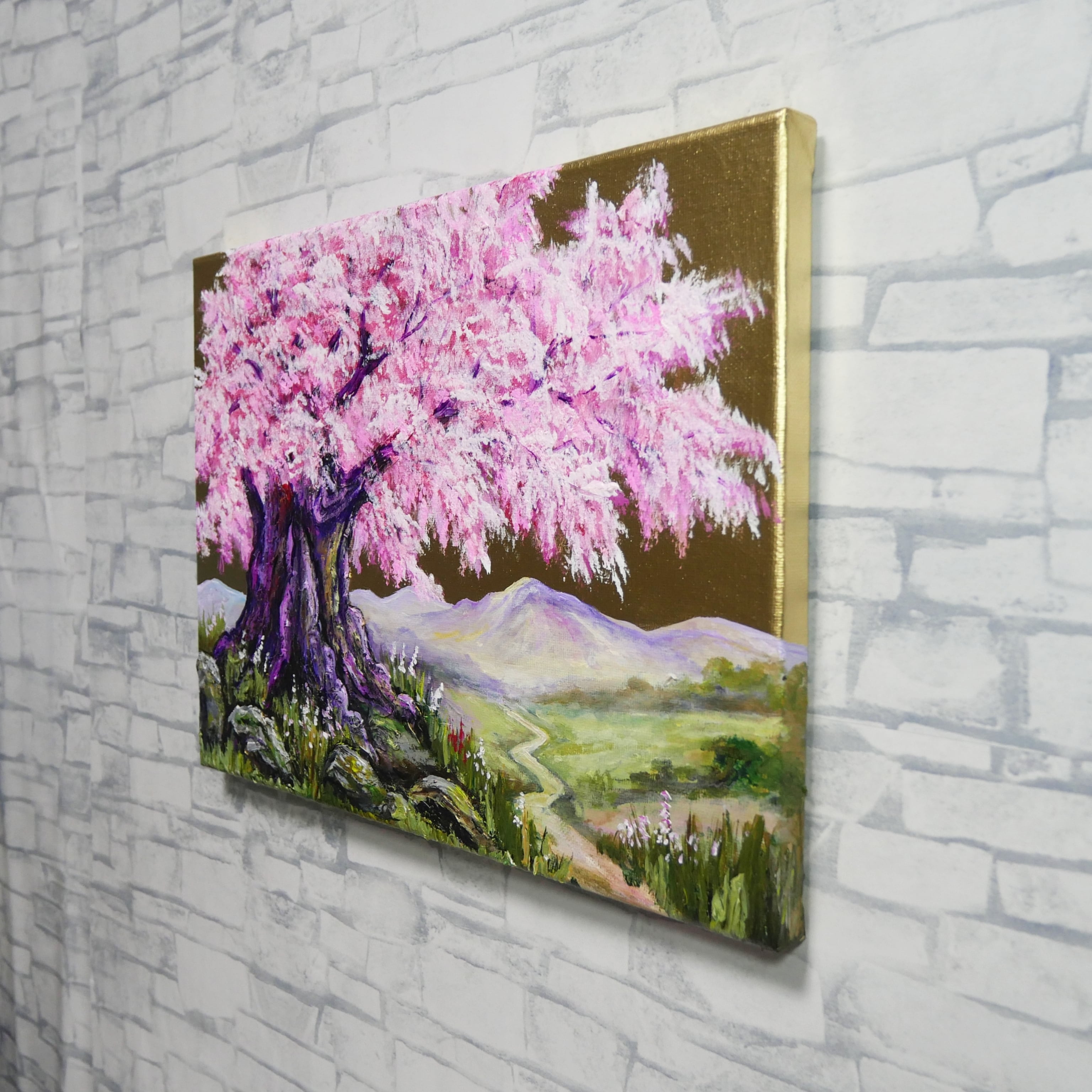 油絵 原画【千年の桜】春の風景画・桜の絵｜インテリア・絵画